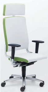 easySit® Bürostuhl mit weißem Leder mit grüner Einrandung